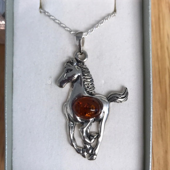 STERLING SILVER AMBER HORSE PENDANT RETAIL 279 NWT - Picture 3 of 5